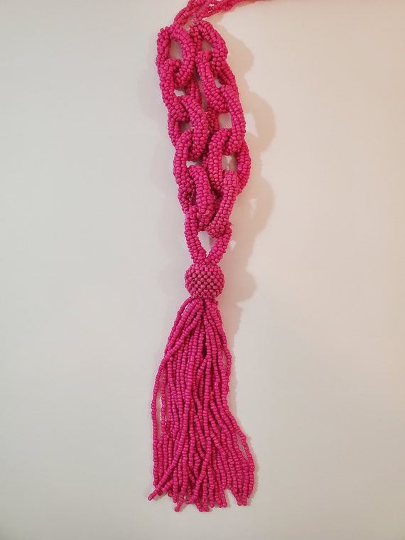 Pink Seed Bead Crochet Rope Lariat Necklace and M… - image 10