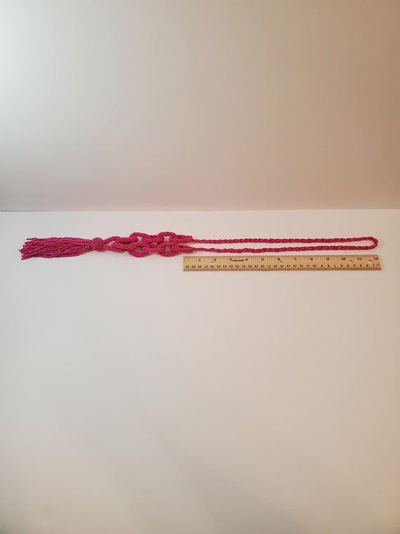 Pink Seed Bead Crochet Rope Lariat Necklace and M… - image 8