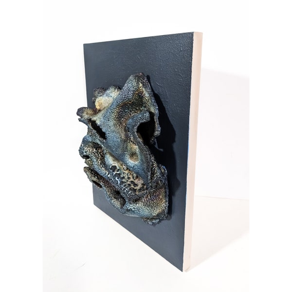 Ceramic sculptures Raku fired mixed media 3D object on a wood panel modern contemporary minimalistic wall art, great for gift gallery wall