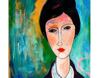 Abstract Expressionism Woman Portrait Painting, Surrealist Home Decor