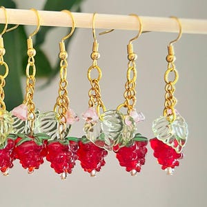 raspberry earrings handmade, fruit earrings for her, food jewelry, birthday gift for best friend, summer earrings, unique gifts for her
