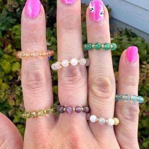 Beaded stackable rings, gemstone rings jewelry for her, evil eye stretch rings, gifts under 10, stretch elastic crystal rings for friend