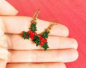 Christmas holly earrings, mistletoe earrings, Christmas gifts for mom, holiday gifts for girls, stocking stuffers for women, gifts under 10