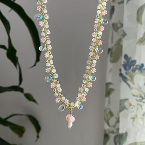 Ethereal necklace jewelry, fairycore cottagecore jewelry, floral beaded necklace, unique birthday gift for friend, fairy wedding for her
