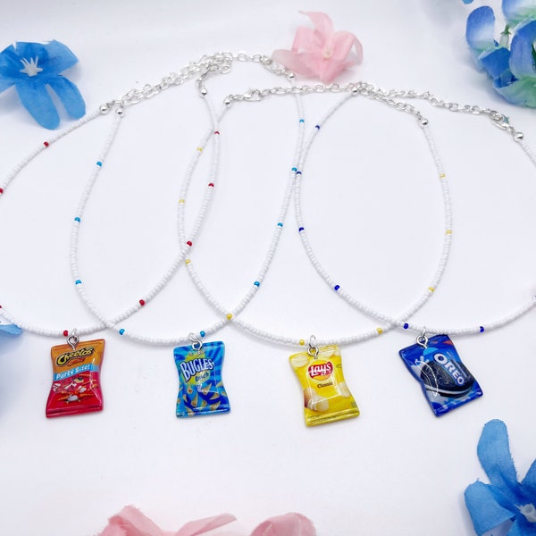 food jewelry for her, charm chokers for friend, funny gift for sister, unique necklaces, cookie jewelry, chips necklace, gift for teenager