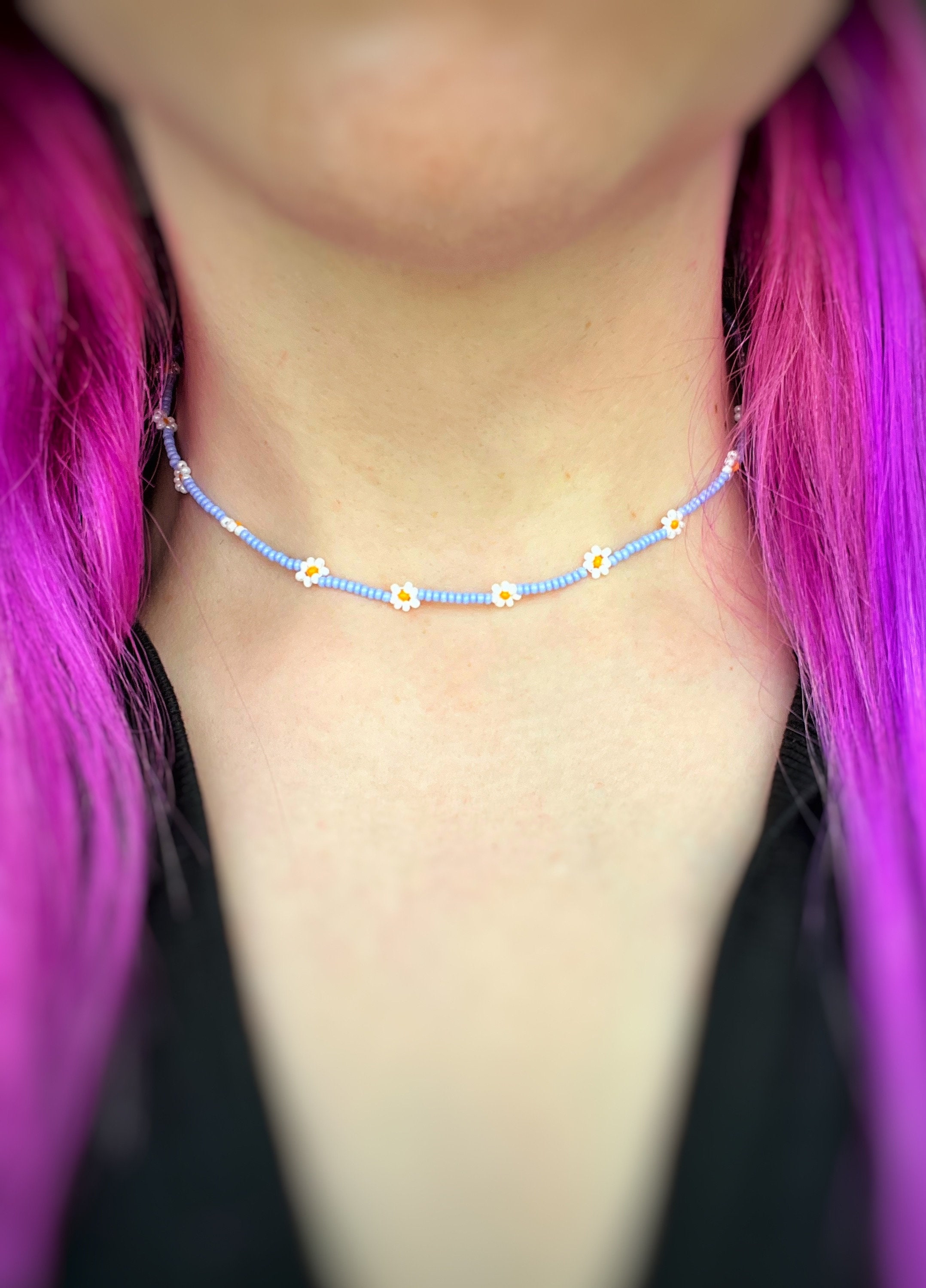 Daisy Chain Choker, Flower Beaded Necklace, Trendy Necklace for