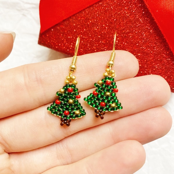 Mini Christmas tree earrings, christmas tree earrings, stocking stuffers for women, Christmas jewelry, holiday gifts for mom, gifts under 10