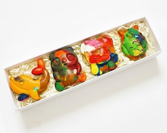 Animal Crayon 4-Pack | Rainbow, Handmade, Non-Toxic | Kids Gift, Party Favor, Goodie Bags