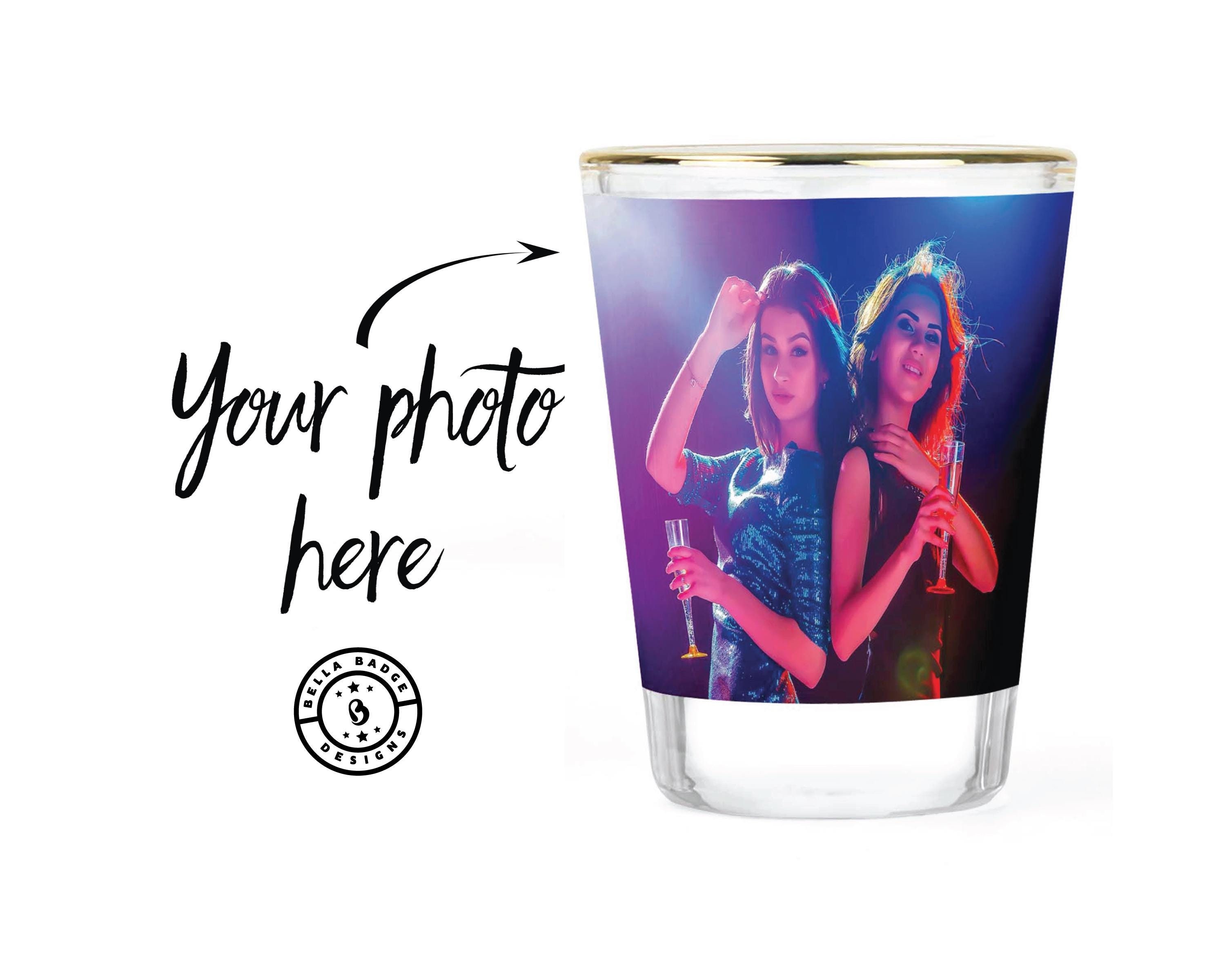 Custom Photo Shot Glass: Personalized Picture Gift, Gold Rim