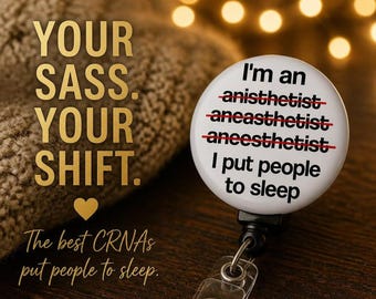 CRNA Badge Reel - Funny Nurse Anesthetist Badge Holder - I Put People To Sleep - Retractable ID Reel for Anesthesia Providers