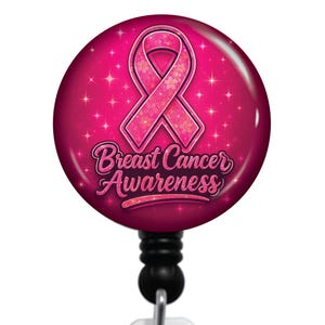 Pink Breast Cancer Ribbon Badge Reel - Cancer Survivor Badge Reel - Cancer Awareness Badge Holder - Retractable ID Name Tag Clip