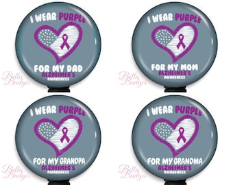 Alzheimer's Awareness Badge Reel - I Wear Purple ID Badge Holder - Family Badge Reel - Purple Ribbon Badge Clip