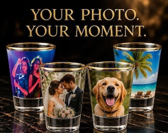 Custom Shot Glasses with Photo – Personalized Picture Gift, Gold Rim