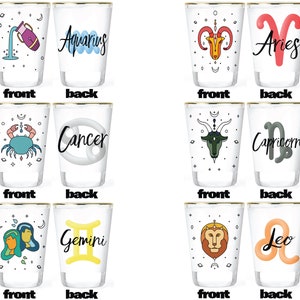 Zodiac Shot Glasses - Horoscope - Aquarius - Aries Shot Glass - Cancer Shot Glass - Capricorn Shot Glass - Gemini Shot Glass - Leo Shot