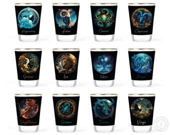 Zodiac Shot Glasses - Horoscope Gift - Aries, Taurus, Gemini, Cancer, Leo, Virgo, Libra, Scorpio, Sagittarius, Capricorn, Aquarius,  Pisces