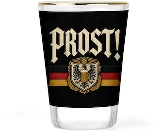 ¡Salud! Vaso de chupito de cerveza alemana, regalo para el Oktoberfest, borde dorado, artículos de bar de herencia alemana, vasos para amantes de la cerveza, escudo del águila alemana