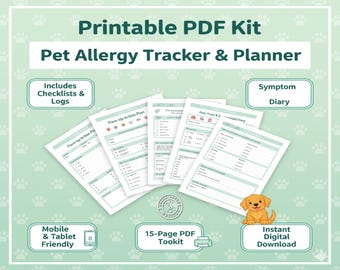 Dog Allergy Tracker Kit: Symptom Log, Food Diary, Vet Prep (PDF)