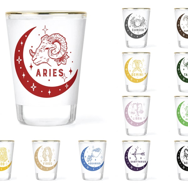 Zodiac Shot Glass - Horoscope Aquarius Aries Cancer Capricorn Gemini Leo Libra Pisces Sagittarius Scorpio Taurus Virgo - Astrology Gift