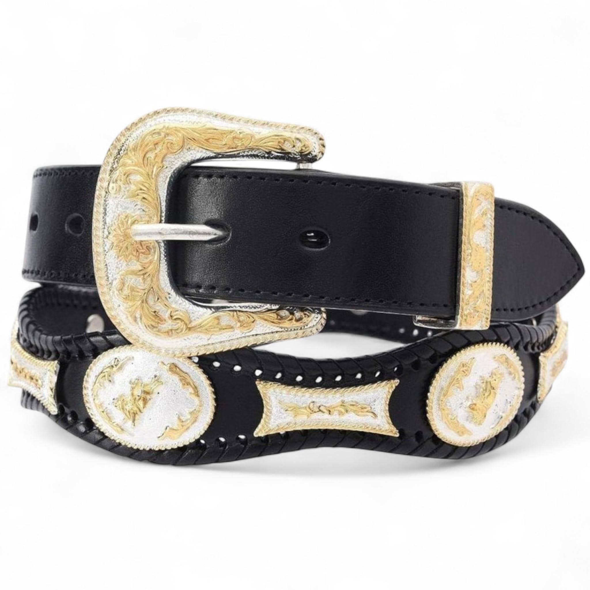 Black & Gold Vegan Leather Western Concho Statement Belt Men main image 4