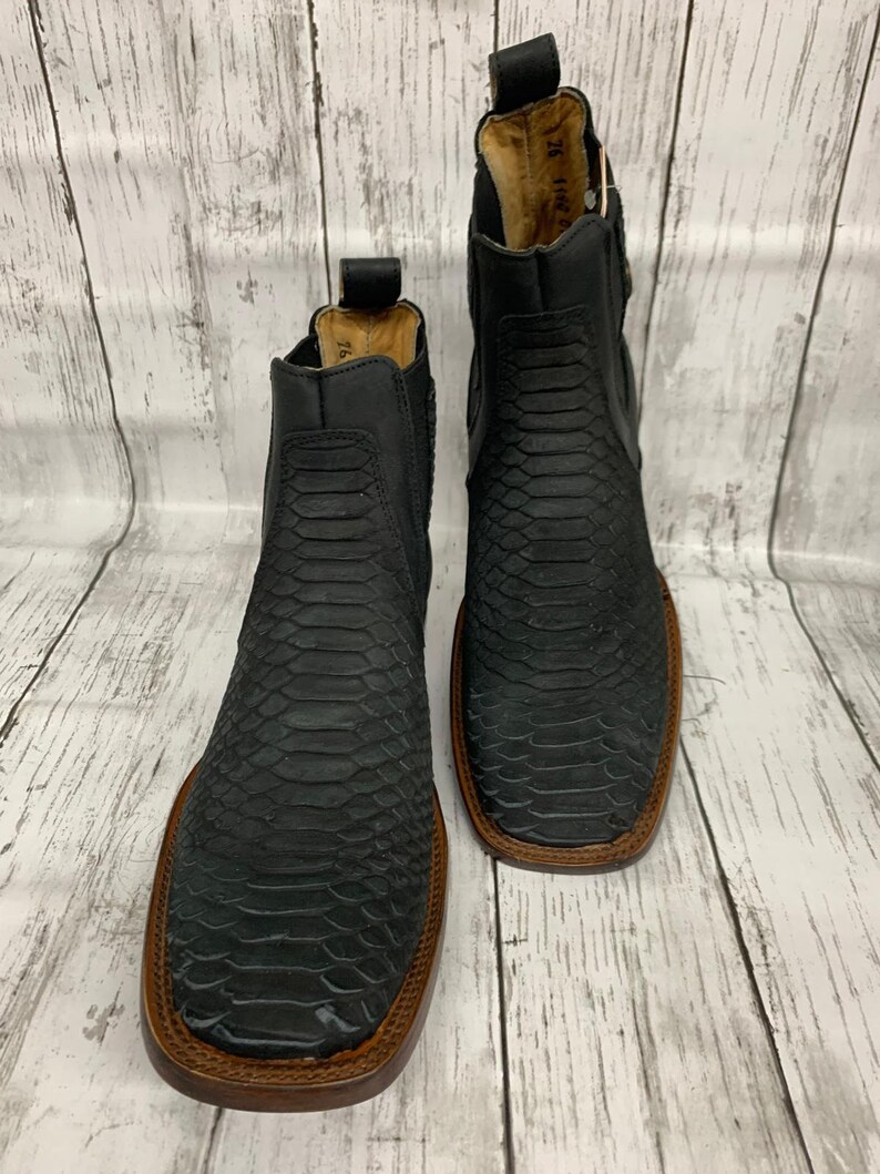 MENS LEATHER COWBOY Nubuck Snake Python Print Skin Faux Square Toe Half ...
