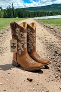 WOMENS COWGIRL cowboy honey square toe leather BOOTS Handcrafted