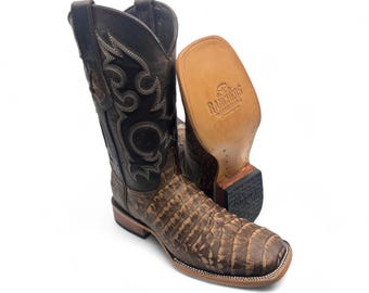 Vintage Handmade Genuine Crocodilian Leather Western Boots Tan Size 9.5 D Mens Crocodile Boots Rodeo Cowboy Western Back Cut Pattern  main image 3