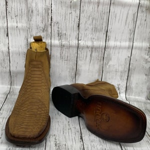 MENS LEATHER COWBOY Nubuck Snake Python Print Skin Faux Square Toe Half ...