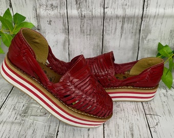 Huarache with platform - Mexican Style - - Handmade Red