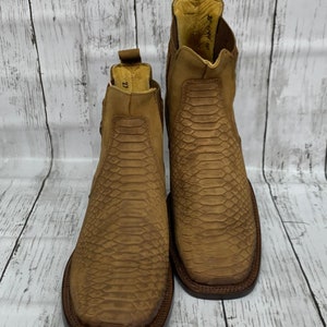 MENS LEATHER COWBOY Nubuck Snake Python Print Skin Faux Square Toe Half ...