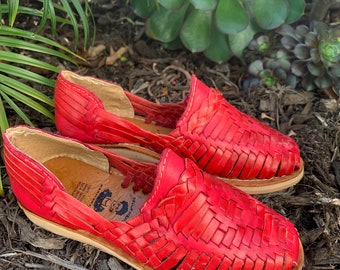 Huarache Sandals - Mexican Style - Colorful leather - Handmade red