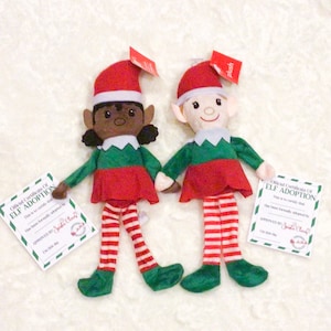 Personalized Christmas Elves With Free Adoption Certificate, Dark Skinned Elf, Light Skinned Elf, Customized Plush, Gifts From Santa