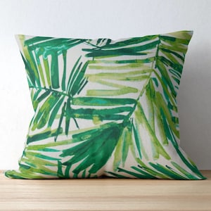 Green Tropical Outdoor Pillow Covers - Beach Outdoor Decor - Patio Pillows - Patio Cushions -  Coastal Palm Green Leaf - Tropical Decor