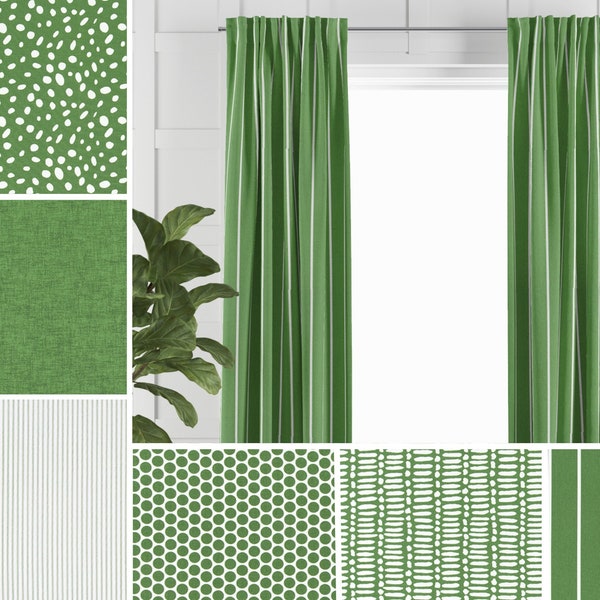 Bright Green & White Curtain Panel Collection for Dining, Living or Family Room, Bedroom, Spring Patterns for Childrens Room and Nursery