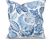 Blue Floral Outdoor Pillow Cover, Blue Outdoor Decor, Blue Patio Pillows, Blue Outdoor Cushions, Richloom Solarium Outdoor Dailey Lapis