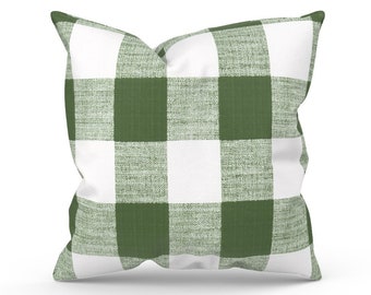 Green Buffalo Plaid for Outdoor Living Area, Buffalo Check for Farmhouse Decor, Accent Pillow for Sofa, Patio Throw Pillow for Deck Decor