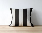 Black Stripe Outdoor Pillow Covers - Awning Stripe - Outdoor Cushions - Patio Decor - Patio Pillows - Bryant Fabrics - Stripe Chalk Black