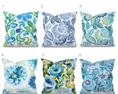 Blue Floral Outdoor Pillow Covers, Blue Outdoor Decor, Blue Patio Pillows, Blue Outdoor Cushions, Richloom Solarium Outdoor