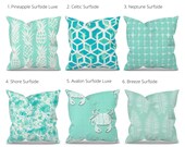 Aqua Outdoor Pillow Cover, Aqua Patio Pillow, Aqua Outdoor Cushion, Aqua Patio Cushion, Premier Prints Surfside, Aqua Turquoise