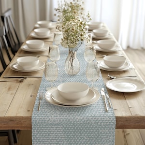 Spa Blue Cotton Duck Table Runner & Napkins: Wedding, Baby Shower, Party Decor