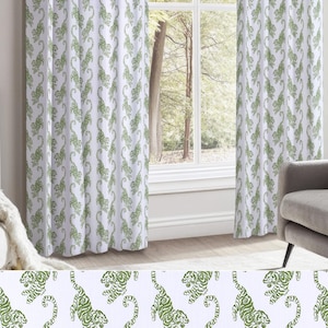 Green Exotic Tiger Drapes: Asian Style Animal Curtain Panel Window Treatments