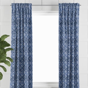 Blue and White Florentine Curtain Panel for Dining & Living Room, Dining Room, Kitchen Decor Window Treatment, Nursery or Bedroom Drapes