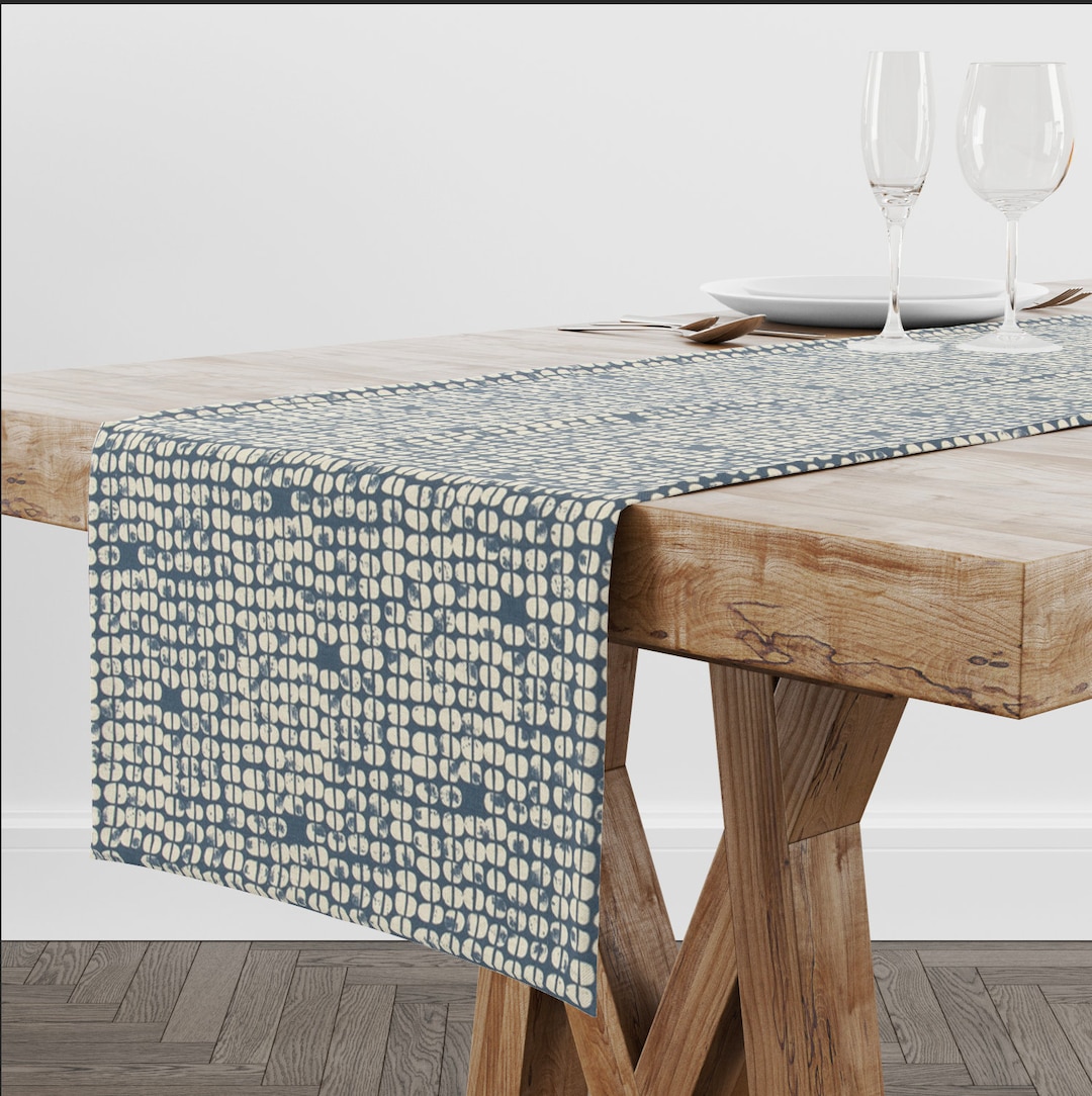 Blue Linen Table Runner for Fall Decor Dining Room, Autumn Look for