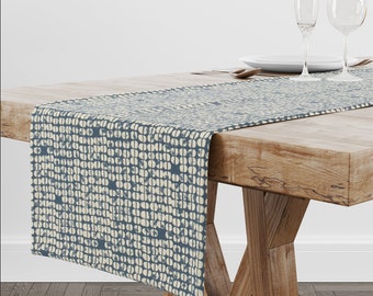 Blue Linen Blend Dining Room Table Runner: Boho or Casual Chic Decor