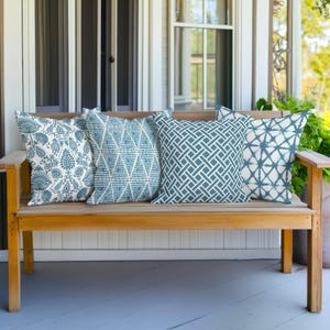 Teal Blue & White Patio or Deck Outdoor Pillow Cover Collection, Shibori Floral Balcony, Veranda Front Porch Spring Decor, Mothers Day Idea