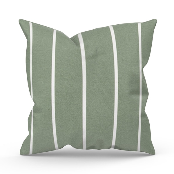 Dusty Green Striped Outdoor Pillow Cover for Deck, Patio, Porch Decor, Outdoor Decor Birthday Gift for Mom, Cushion Cover Replacement