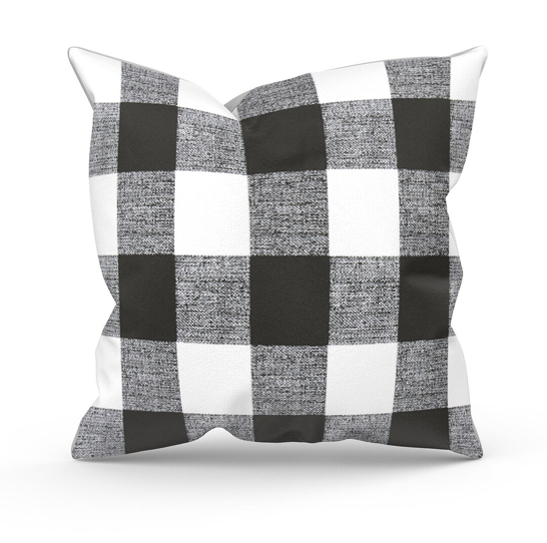 Black & White Plaid Outdoor Pillow Covers, Buffalo Check for Farmhouse