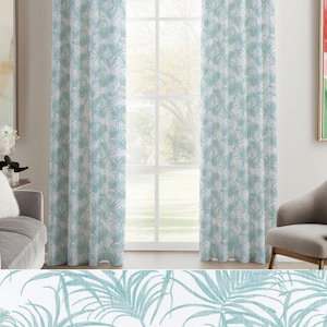 Aqua Blue Tropical Living & Dining Room Drapes, Coastal Palm Beach Bedroom or Nursery Decor Window Treatments, Kitchen Cafe Curtain