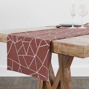 Burnt Red Table Runner for Dining Room and Kitchen Decor, Modern Farmhouse Gift Idea for Hostess or Holiday, Napkins and Curtains Available