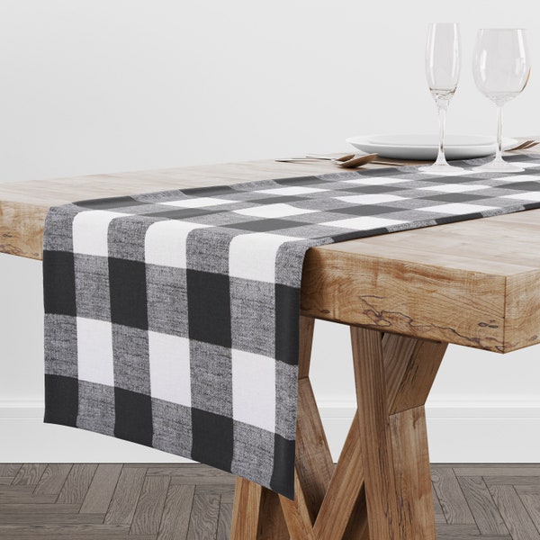 Black & White Buffalo Plaid Table Runner for Dining Room and Kitchen Decor, Special Event Decor for Party, Wedding, or Housewarming Gift