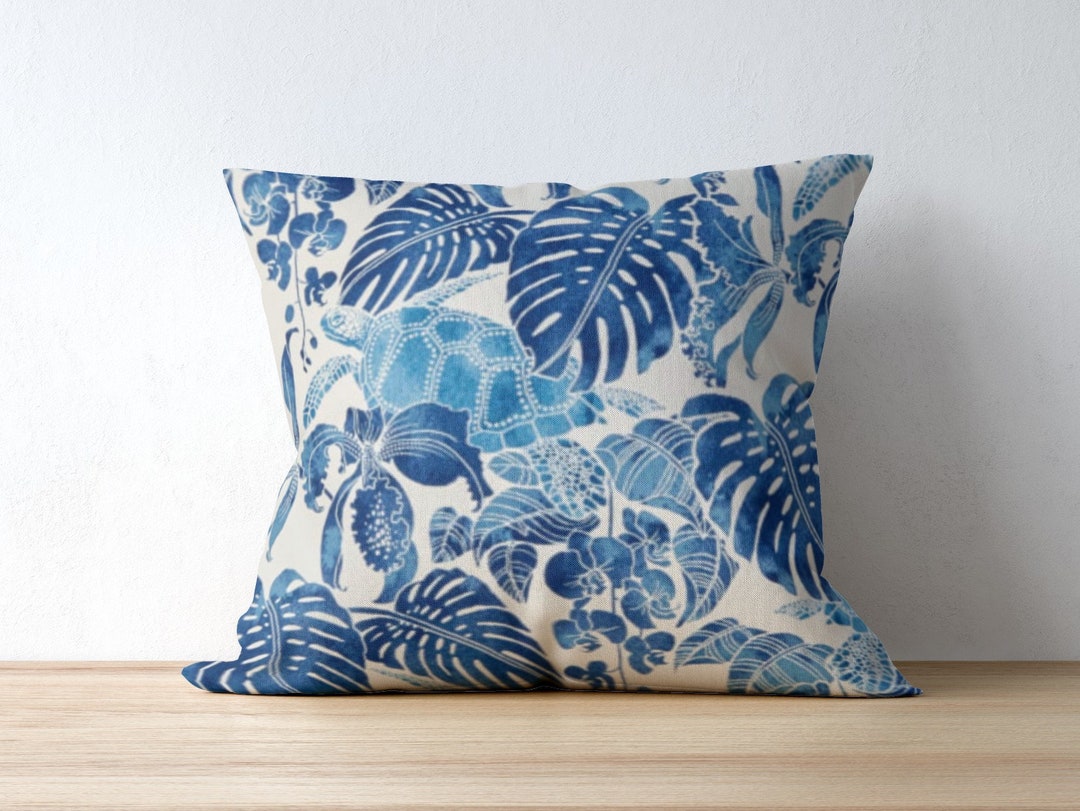 Blue Tropical Outdoor Pillow Cover for Beach House and Coastal Decor